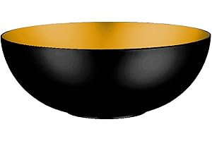 TWO TIGERS Bol de Plástico Reciclado Redondo. Tamaño 30 cm de Diámetro. 6 Diseños a Elegir. Colores Metalizados Mate. Cuenco para Frutero o Decoración (Negro y Oro Interior)
