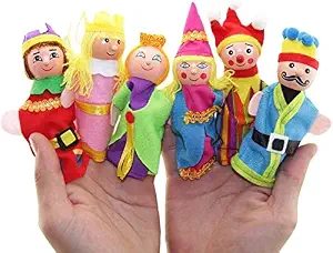AWALS Glove Little Kingdom Wooden Finger Tips Puppets Royal Six Family Member with Different Character Stylish Cloths for Children |Finger Puppet for Kids |Puppet Toy | (Multi Color)