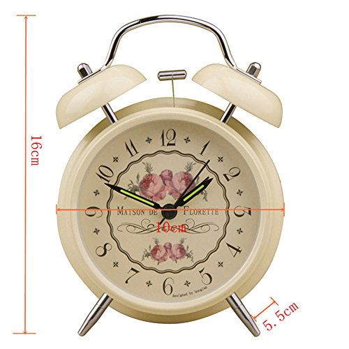 UniqueBella 4 inch keine Tickende Nachtlicht Nostalgischer Doppelglocke Alarm Uhr Glockenwecker mit Quarzlaufwerk – Super Laut #3 - 6