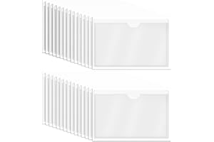 BETINYAR 30 Pieces 10 x 8 Cm/3.9 x 3.1 Inch Self-Adhesive Business Card Pockets, Self-Adhesive Index Card Holder with Top Open for Loading, Index Card Pockets Clear for Business Cards, Label