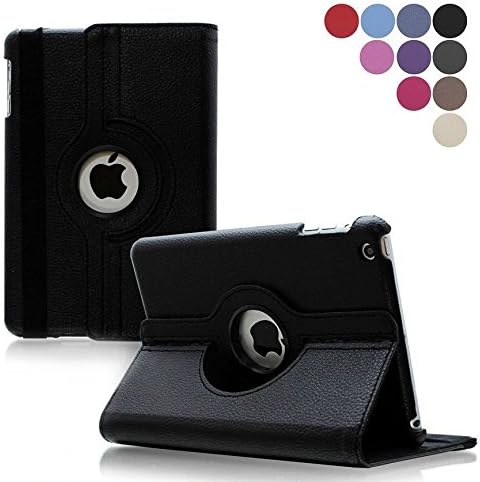 Black 360 Degree Rotating PU Leather Case Smart Cover Stand for Apple iPad Mini 4 2015 Version 7.9 inch with Auto/Wake Sleep Feature