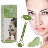 Rouleau de Jade Pierre Massage,Rouleau de jade,Massager Jade Facial,Jade Roller Augmenter Circulation Sanguine,Rouleau de Peau de Massager Outil de Minceur pour Votre Visage, Cou, Corps et Yeux (2PCS)