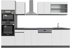 Vicco Mueble de Cocina R-Line, Blanco/Antracita, 300 cm con Armario Alto, ET Antracita