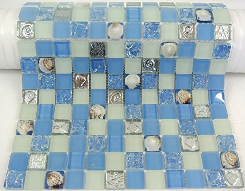 Fliesen Mosaik Mosaikfliese Bad Küche Crystal Muschel blau Bordüre Neu #450 - 4