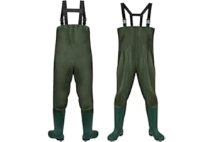 ‎OLLEWIELLAN Ollewiellan Wathose Herren, 70D Nylon Anglerhose mit Stiefel, PVC Watthosen Wasserdicht, Angelhose mit Verstellbarer Schultergurt, Fischerhose für Baustellen, Gärten, Bauernhöfe