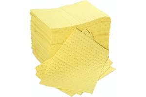 BEARTOOLS Chemical Absorbent Pads - Absorb Agressive Chemicals, Acids, Alkalis - Spill Control Sheets - 50cm x 40cm, 200 Sheets, Sonic Bonded Core with Spun Bound Top Layer, Yellow - Indoor/Outdoor Use