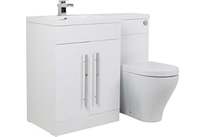 Aquariss White LH Combi Bathroom Furniture Vanity Unit Suite + Basin Sink + Back to Wall Toilet