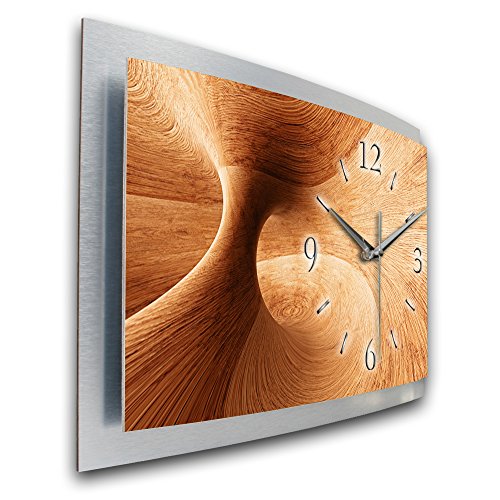 Kreative Feder Spinning Wood 3D XXL Designer leise Funk Wanduhr Funkuhr modernes Design *Kreative Feder* WAA034FL (50x30cm)
