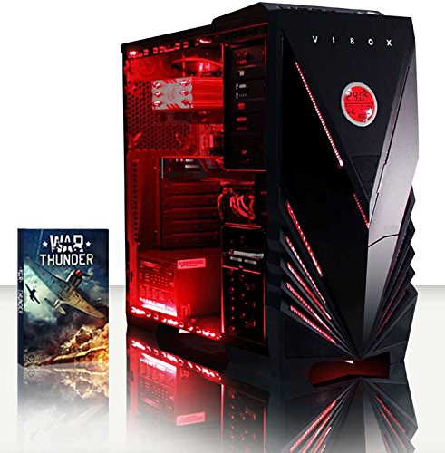 VIBOX Panoramic 10 Gaming PC - 3,5GHz Intel i5 Quad Core CPU, GT 710 GPU, preiswerte, Desktop Gamer Computer mit Spielgutschein, Rot Innenbeleuchtung, lebenslange Garantie* (3,0GHz (3,5GHz Turbo) Superschneller Intel i5 7400 Kabylake Quad 4-Core Prozessor CPU, Nvidia GeForce GT 710 1GB Grafikkarte GPU, 16GB DDR4 2133Mhz RAM, 2TB (2000GB) SATA III 7200rpm Festplatte, Raijintek Aidos Air CPU Kühler, 400W 85+ Netzteil, Vibox rotes Gaming Gehäuse, Intel B250 Mainboard, Ohne Windows Betriebssystem)