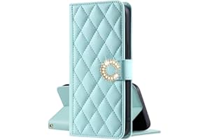 EuoDuo for iPhone 12 Mini Wallet Case PU Leather Wristlet Mobile Phone Bag Women Diamond Pattern Glitter Buckle Closure Card Holder Flip Cover - Mint Green