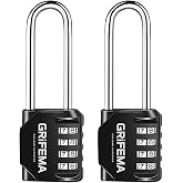 GRIFEMA GA1002 Combination Padlock 4 Digit 2 Pack Black | Locker, Gym, Luggage Case, School, Long