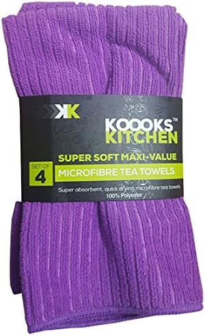 4Pk Microfibre Kitchen Tea Towel So Soft Extra Absorbency Spick &amp; Span 10 Colors[Purple]