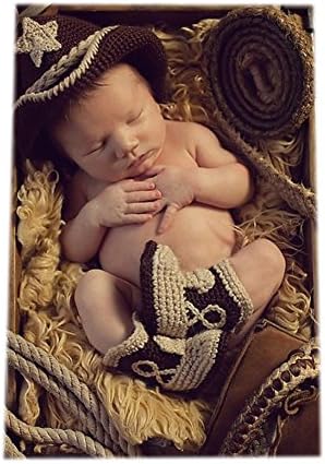 Fashion Newborn Unisex Boy Girl Knitted Costume Baby Photography Props Cowboy Hat Boot