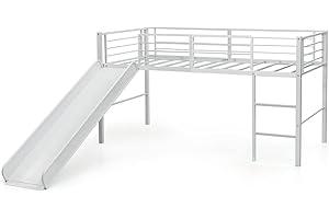 ‎LIFEZEAL LIFEZEAL Hochbett 90 x 200 cm, Etagenbett mit Rutsche & Leiter, Metallbett mit Lattenrost & Sicherheitsgittern, Platzsparendes Kinderbett Jugendbett für Schlafzimmer & Kinderzimmer(Weiß)