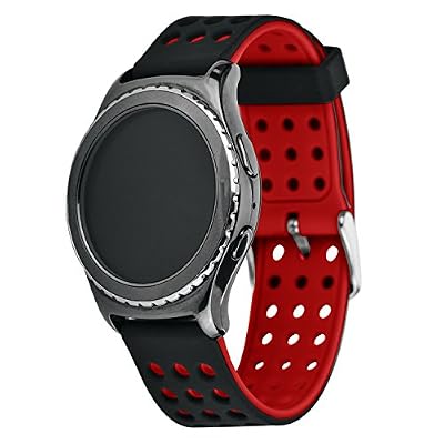 Greatfine Remplacement en Silicone Classic Band Smartwatch Bracelet pour Samsung Galaxy S2 Classic SM-R732 / Motorola Moto 360 2ème Génération 42mm, Huawei Watch 2 (Black Red)