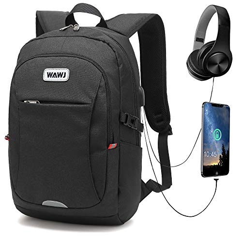 Mochila para Ordenador portátil, Mochila Escolar para portátil, de 15,6 Pulgadas, Color Negro para Hombres y Mujeres, con Puerto de Carga USB para Trabajo, Universidad