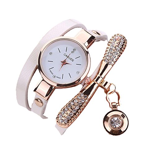 Loveso -Damen Uhr Armbanduhr elegant Frauen Mode Armband Leder Strass Analog Quarz Armbanduhren_Weiß