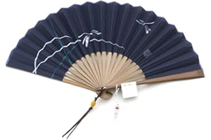 Maisendo Handfächer Kyoto Tonbo, Blau, Bambus Holz und japanische Baumwolle, Leinen Premium-Qualität ideal als Geschenk mit Stoff Etui und Geschenkbox