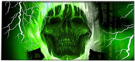 Silent Monsters Mouse Mat Size XX Large 35 x 16 inches / 90 x 40 cm, Green Skull, Stitched Edges, washable & rollable Mouse Pad, Gaming Home Office Mousemat, Mousepad non-slip & quiet, Desk Mat XXL