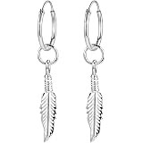 Feather Hoop Earrings Sterling Silver 