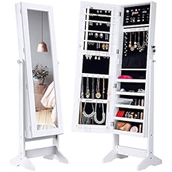 LANGRIA Espejo Joyero, Armario para Joyas, Lacado Blanco y Terciopelo Negro Interior, Regalo Ideal para los Cumpleaños y la Navidad (Sin Cajones)