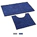 Produktbild YJ.GWL Badteppich Chenille Badematten Set 2er rutschfest Badvorleger Waschbar Duschvorleger MIT WC-Ausschnitt Blau