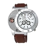 Amcool Quarz Uhr Armbanduhr,Luxus Multifunktions Militär USB Zigarette Zigarre Flammenlos Feuerzeug（Braun）