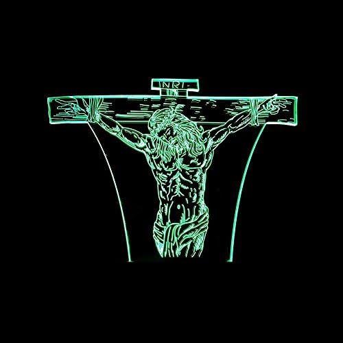 Lozse 3D Nightlights, Cross Jesus Colorful 3D Lamp Acrylic Vision Lamp Touch Switch Gradient Illusion Lamp 3D Stereo Light Best Gift for Friends Children