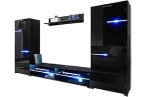 ‎MEBLE KRYSPOL MEBLE KRYSPOL Wohnwand Wohnzimmer Modern – Wohnzimmer Möbel – Wohnwand Modern – Lowboard Wohnzimmer – Wohnzimmer Schrankwand – Wohnzimmer Möbel Modern - Schwarz matt, Schwarz