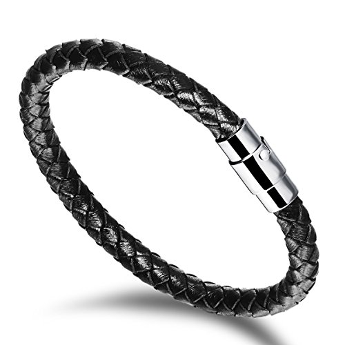 Wowl pulsera de cuero genuino con la hebilla del acero inoxidable magnético para marido y Regalo del muchacho