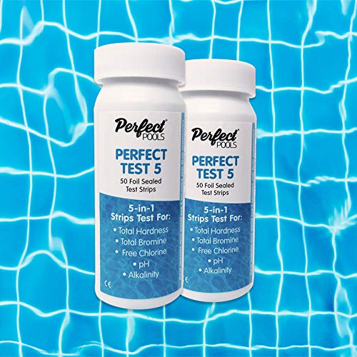 2x Perfect Test 5, Prueba de Cloro, Bromo, Alcalinidad, pH, Dureza Total - Tiras de Prueba para Piscinas, Spas y Bañeras de Hidromasaje - Prueba 5 en `