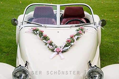 Autoschmuck Autogesteck Hochzeit Brautauto Autogirlande rosa weiß AU0004 - 3