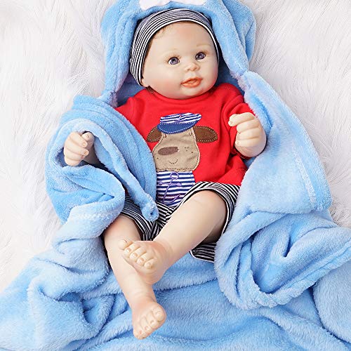 Yesteria Reborn Baby Doll Bébé Tout en Vinyle Garçon Nouveau-né Nu avec Couverture Bleue 50 cm