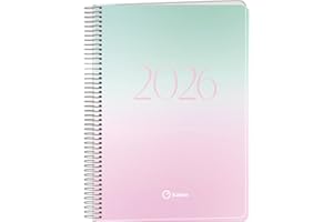 Q Kalon - Agenda 2026 - Día Página, Tamaño A5 (15x21 cm), Planificador Anual Multidioma (ESP, ING, FR y ALE), Cierre de Anillas, Tapa de Cartulina y Plástico Protector - Sunset