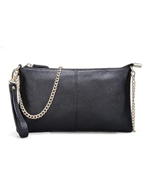 Echtes Leder Kleine Handtasche mit goldener Kette und Handschlaufe für Frauen-Damen-schwarze rote Geldbeutel-Minischulter-Beutel-Kreuz-Körper-Beutel