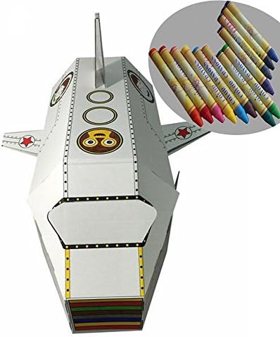 Littlefun Kid's Foldable Playhouse Kit Premium Corrugated Cardboard Aircraft Child DIY Painting and Imagination Training Toy Markers Included(Spacecraft)