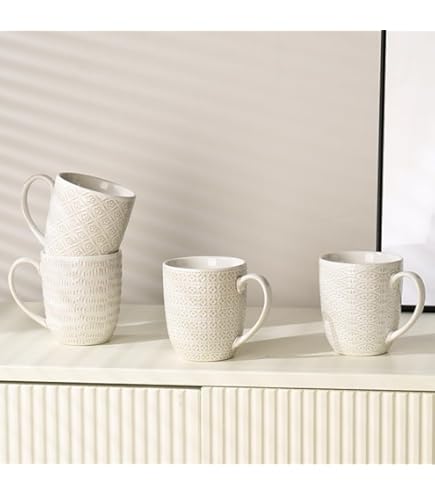 Darthome Floral Meadow Mugs Set Of 4 400ml Wild Flowers White Ceramic Kitchen Coffee Cups