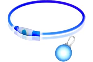 SerDa-Run Świecąca obroża dla psa, obroża + etykieta, możliwość ponownego ładowania, 2 sztuki, w rozmiarze z możliwością przycięcia, dla psów, duża, średnio-małych psów (2 niebieskie)