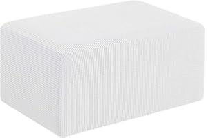 SYLC Fodera in Ottomano Elasticizzato, Copertura per Sgabello Rettangolare, Copri Pouf Copertura Dell'Ottomano, Protezione per Fondo Elastico (Medio 1 Pezzo,Bianca)