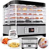 Kesser Dörrautomat mit digitaler LCD Temperaturregler, Ink.Rezeptheft Dörrgerät für Lebensmittel, Obst- Fleisch- Früchte-Trockner, Dehydrator, BPA-frei, 5 Etagen 250W/LCD Edelstahl Silber