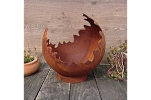 terracotta-toepfe-de Deko / Feuerkugel / Pflanzkugel 20 cm aus Metall -hergestellt in der EU- Edelrost Rost mit Standring Windlicht Garten Pflanzgefäß Blumentopf