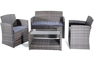 VERDELOOK Salotto Giardino Lipari in polyrattan, 1 Divano, 2 poltrone, Tavolo Grigio Melange