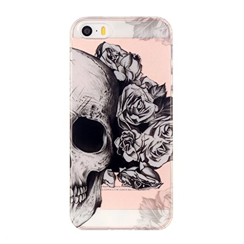 Guizen Ultra Slim Soft Silicone TPU Gel Case for Apple iPhone 6 Plus / 6S Plus 5.5" Bumper [Cartoon Pattern Designed] Crystal Clear Transparent Cover Protection Back Case-Skull