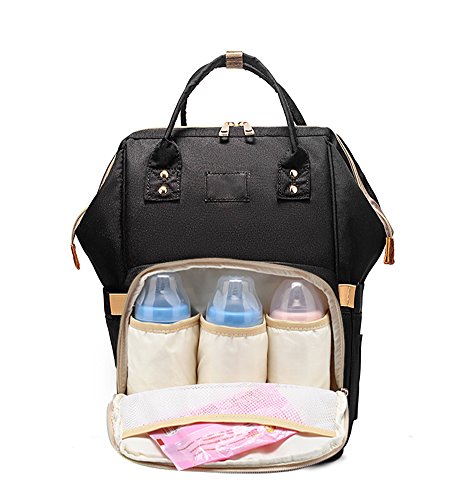 Preisvergleich Produktbild Baby Wickeltasche Reise Rucksack, Junnom Wickeltasche Rucksack / Wickeltasche Groß / Wickeltasche Schwarz / Wasserdichte Wickeltasche Windel Rucksack mit Isolierten Flasche Tasche (Schwarz)