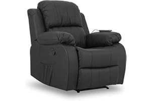 ZZ DON DESCANSO Don Descanso - Sillón Masaje Relax Calor Trevi Negro Reclinable 160º con 8 Motores Silenciosos, Calor Lumbar, Sist. Masaje 4 Zonas y Acabado en PU Anti-Cuarteo [Incluye Mando]. Ideal Gente Mayor