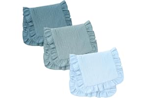 Unicblend - Pack 3 Muselinas Bebé Algodón 40x20 con Volantes. Gasas de Algodón para Bebé Recién Nacido. Multiusos, como Toallita o Mantita para Bebé en Carrito, Cuna, Cambiador. Azul