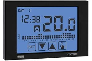 VEMER VE452900 CHRONOS - Termostato Digital Programable de Pantalla Táctil Electrónica para Calefacción y Aire Acondicionado con Adecuado Montaje en Pared, Alimentación Batería, Negro