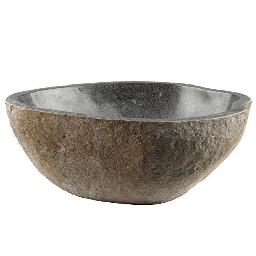 DIVERO Aufsatzwaschbecken Naturstein Handwaschbecken Neapel max. 30 kg Andesit Findling grau sand poliert Durchmesser ca. 29-50cm - 2