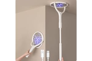 GECKOMAN 2-Pak Obrotowa głowica, ładowalna rakieta na muchy, elektryczna łapka na muchy, łapka na komary, pułapka much, łapacz pająków owadów much owady, fly killer,z 2 teleskopowymi różdżkami przedłużającymi