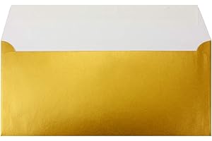‎GLÜXX-AGENT 50 DIN Long Envelopes Gold - 11 x 22 cm - 90 g/m² Self-Adhesive Standard Letter Envelopes for Christening and Invitations from Your Glüxx-Agent